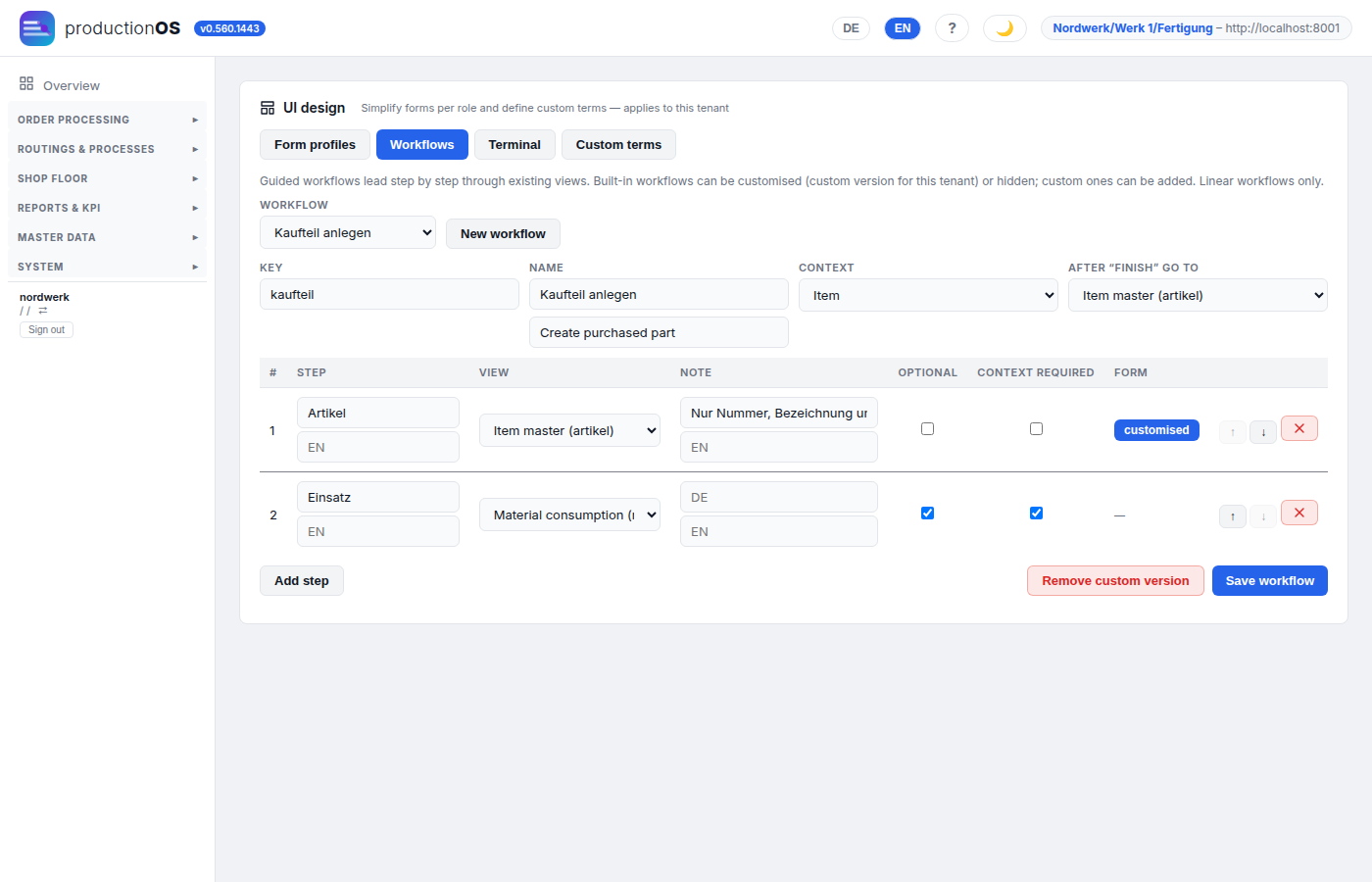 Custom workflow