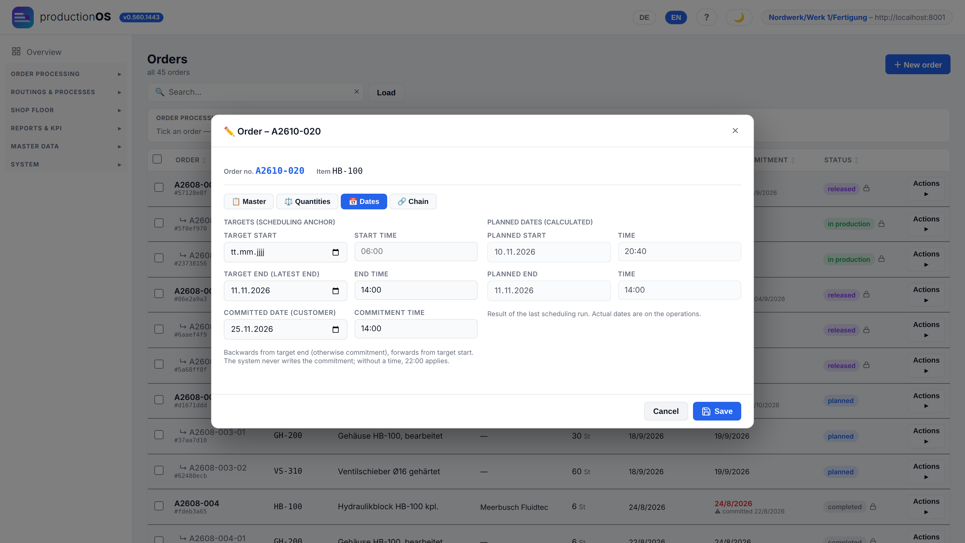 Dates tab