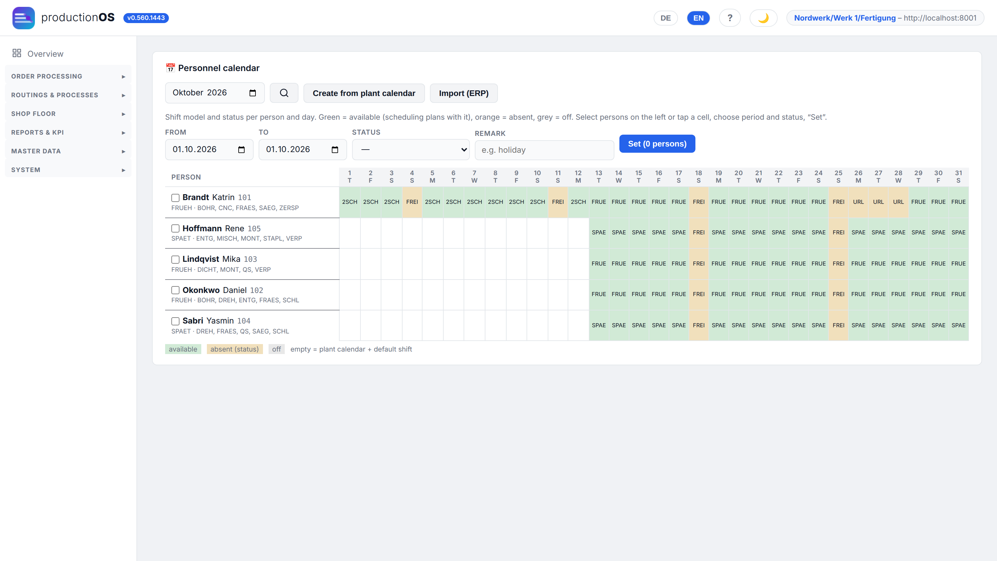 Personnel calendar