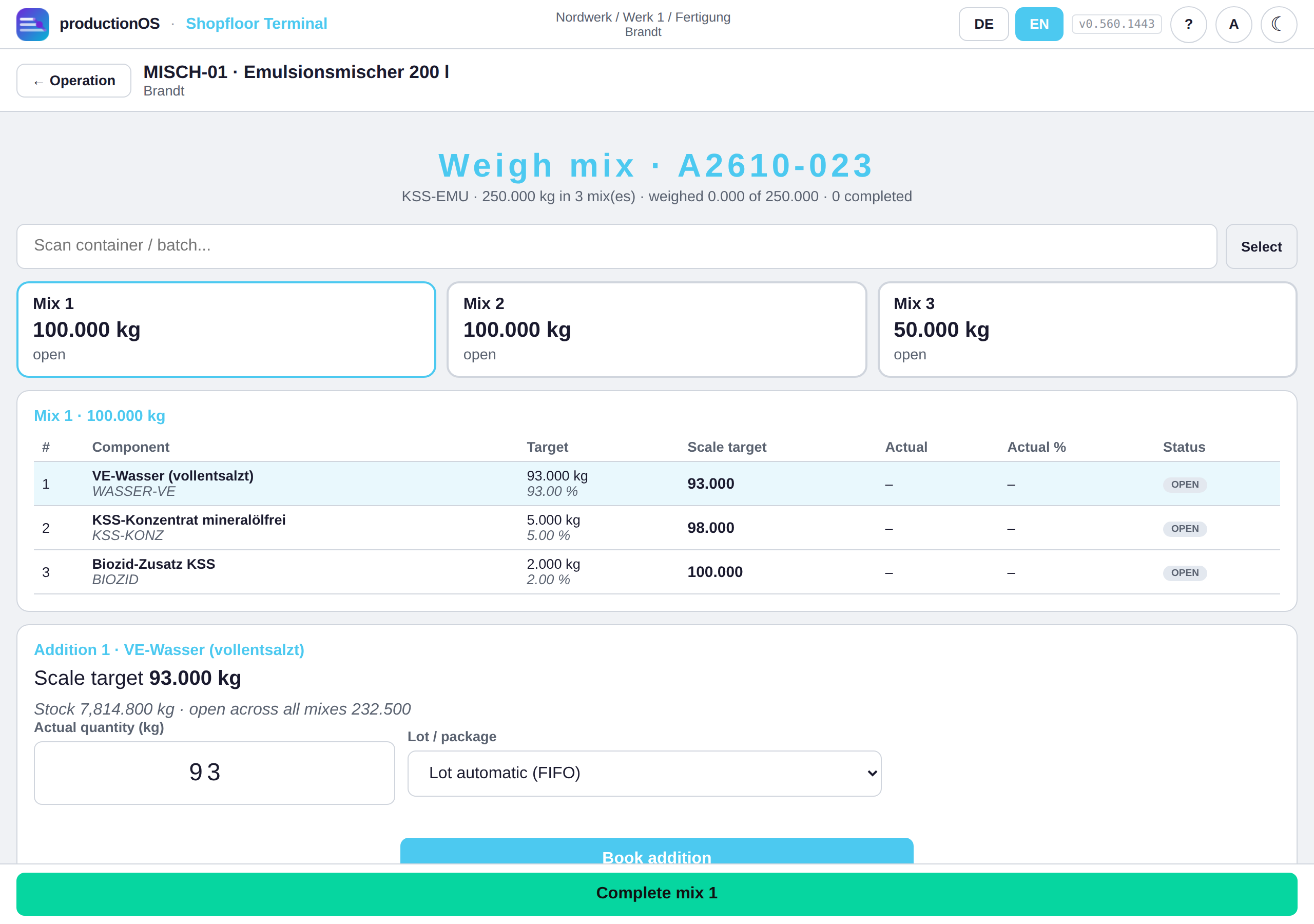 Weigh mix — specification