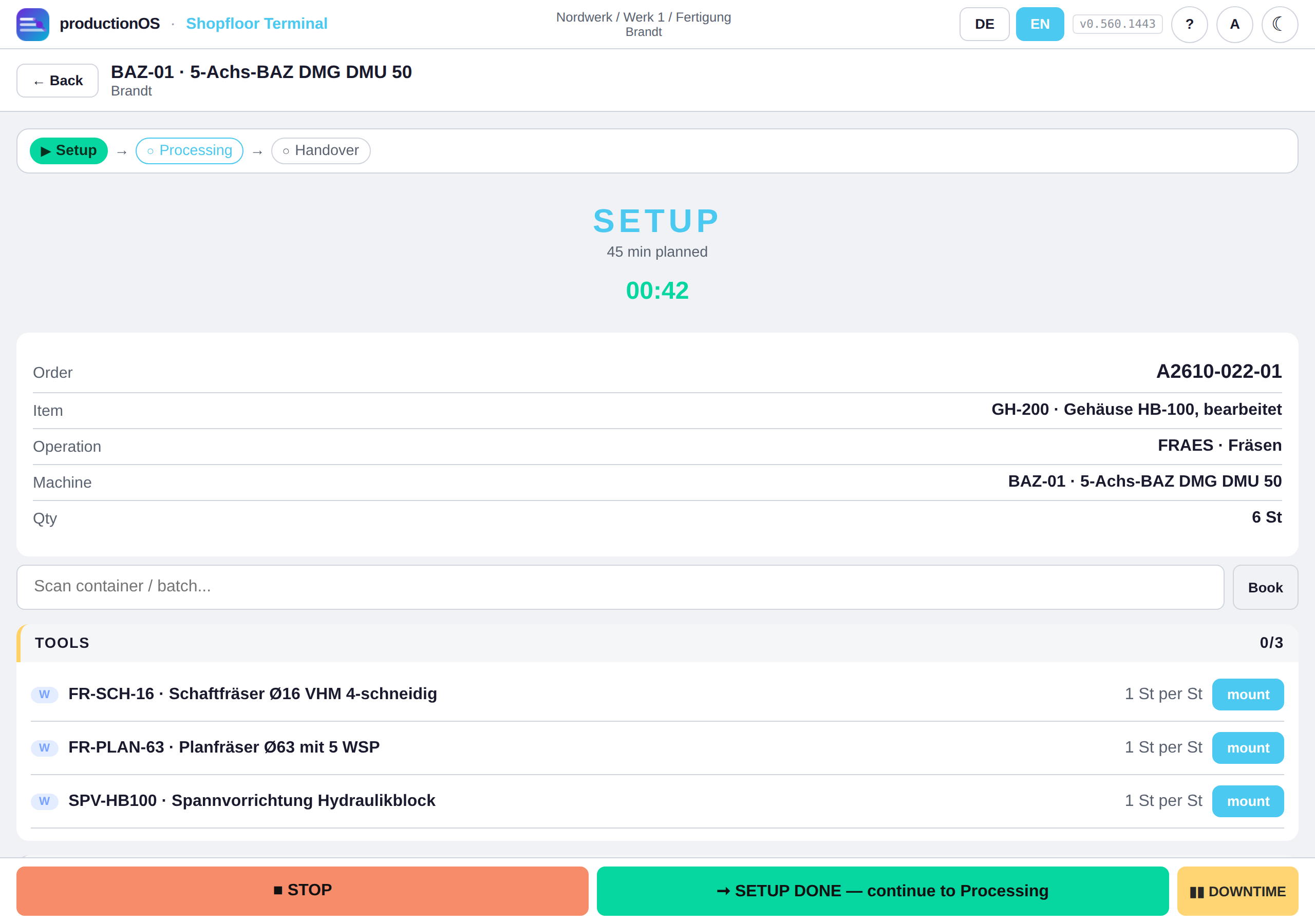 Setup screen